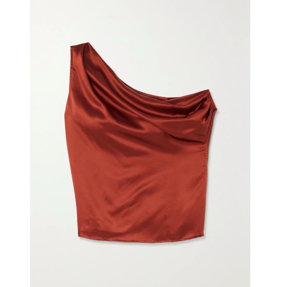 Reformation Annika Off-The-Shoulder Draped Silk-Charmeuse Top in Oxide - Picture 16 of 16